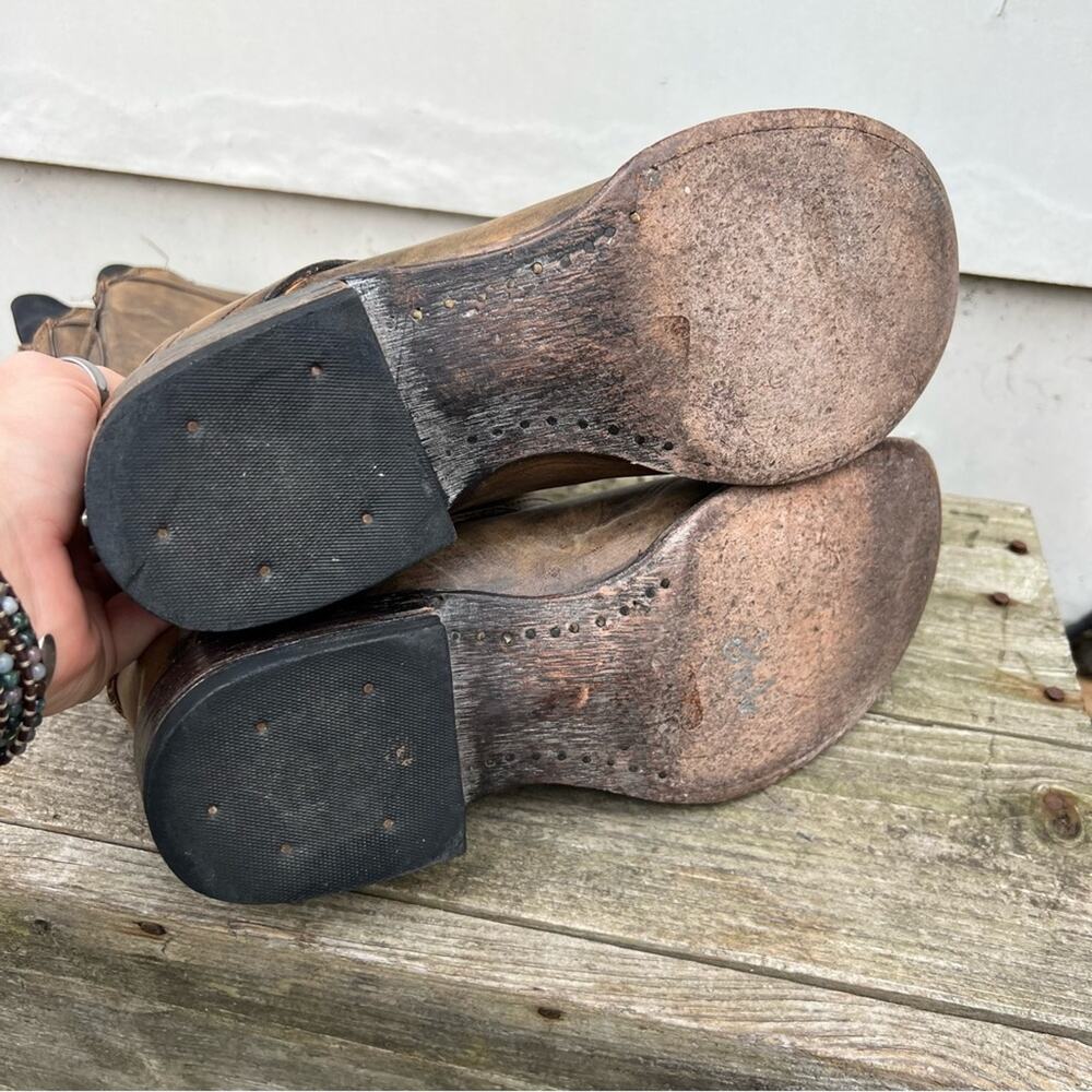 Stetson Brown Strappy Leather round toe side zip riding cowgirl western boots - Picture 6 of 7